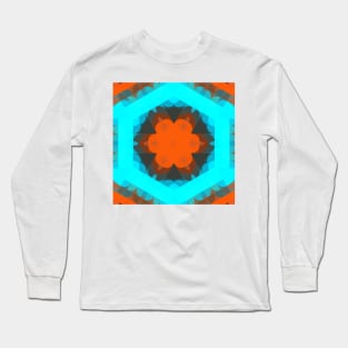 Retro Mandala Flower Orange and Blue Long Sleeve T-Shirt